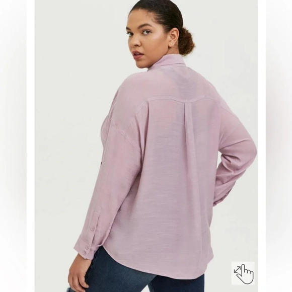 TORRID Lindsay Drop Shoulder Button-Down Shirt in Mauve Shadows - Picture 12 of 12